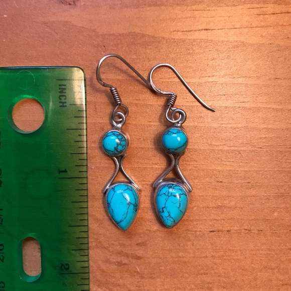 Handcrafted Turquoise and Silver Drop Earrings - Picture 3 of 4